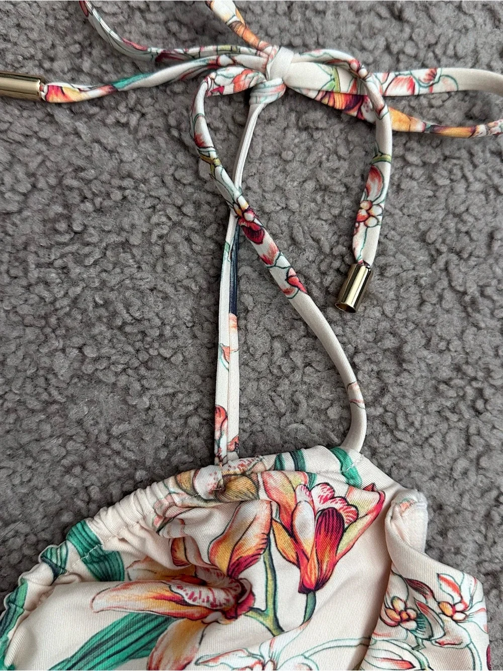 Monday Swimwear Floral Bikini Top High Waist Bottoms Cream Green Womens S